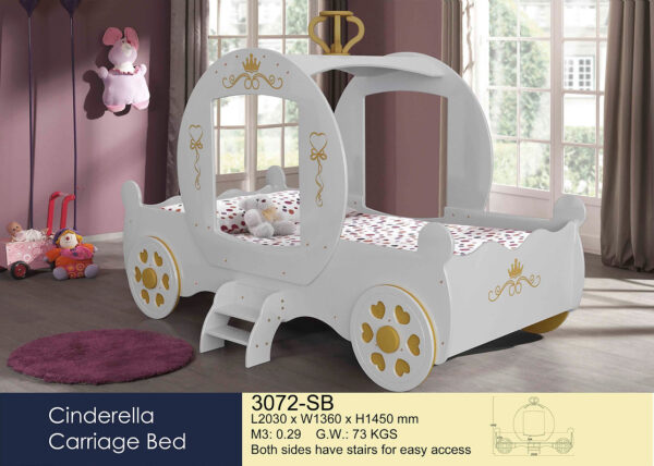 Kids Cindrella White Single Bed Frame
