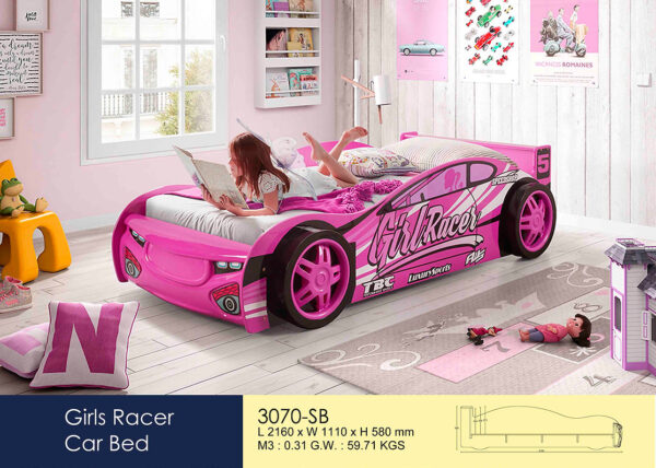 Kids Girl Racer Pink Single Bed Frame
