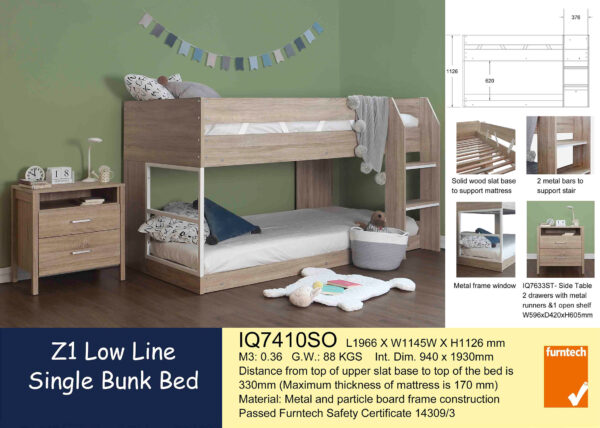 Kids Bunk Single Bed Frame Lowline